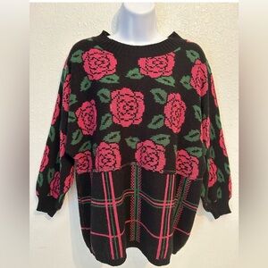 Vintage Marcella Tricot Checkered Rose Sweater